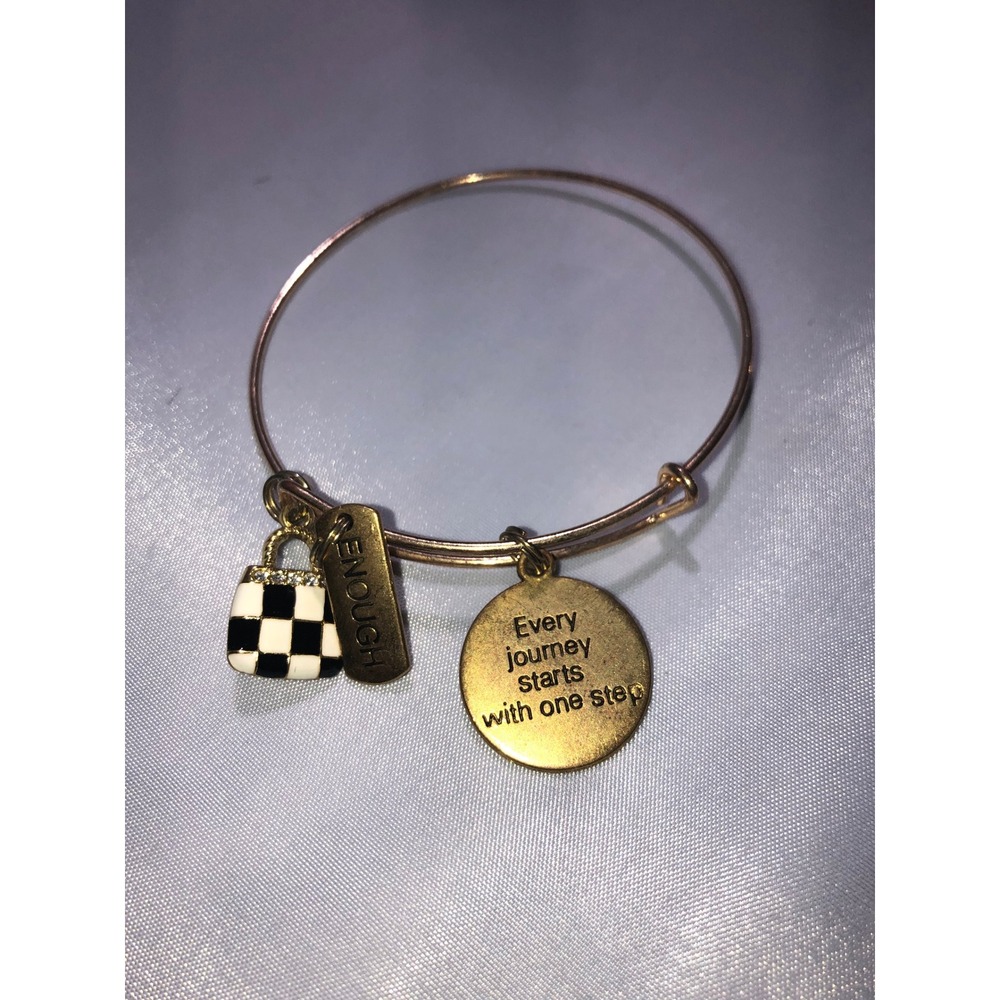 Gold Tone Inspirational Bangle Bracelet Every Journey Starts With One Step Charm